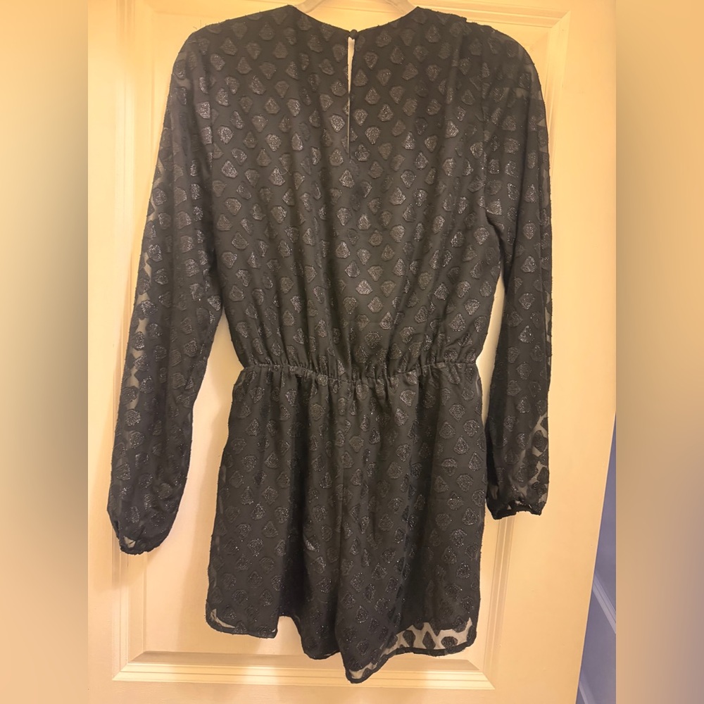 Lulu’s Womens Small Marci Black Romper Embroidered Long Sleeve Shimmer - Picture 5 of 7